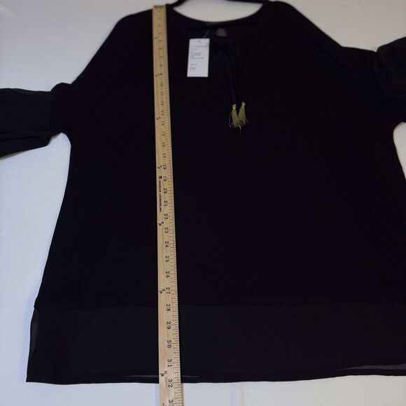 DESIGN HISTORY Black Flowy Dressy Top Size 2X Bell Ruffle Sleeve long length - Picture 5 of 14